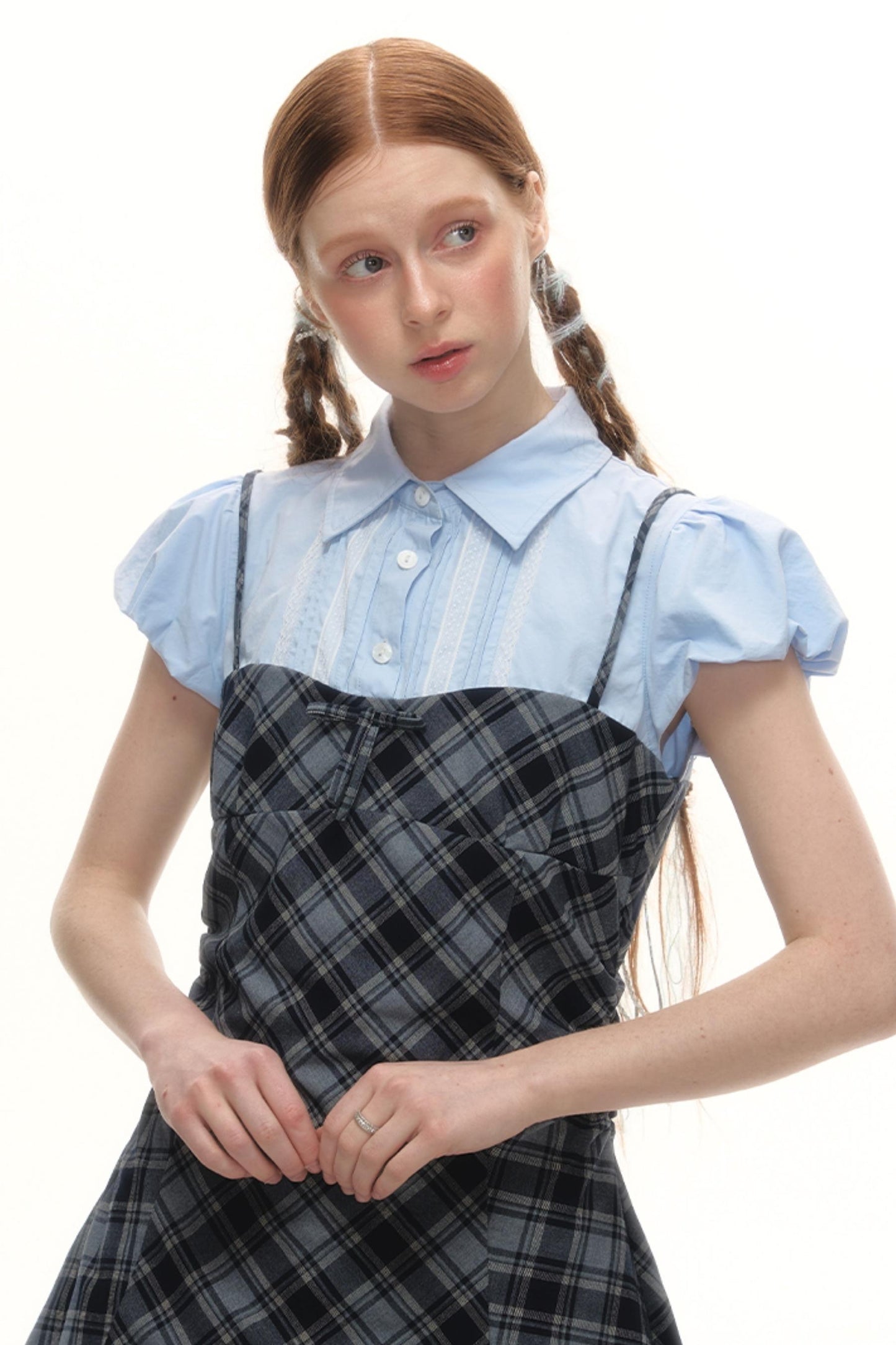 Plaid Bubble Sleeve Dress