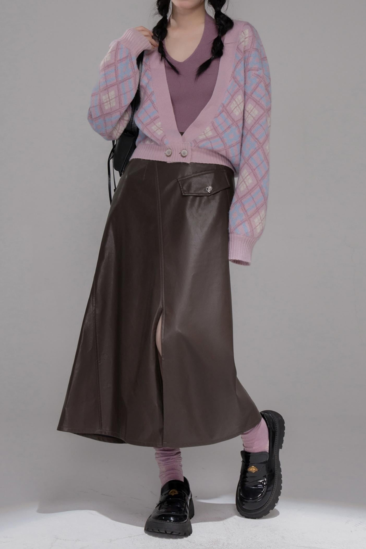 Rich Brown Leather Skirt