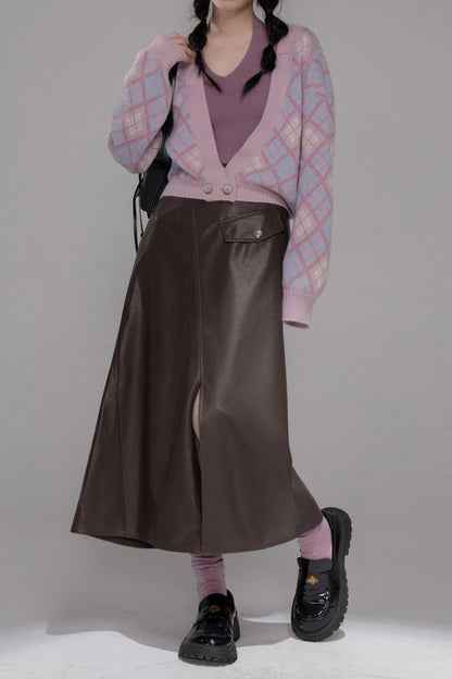 Rich Brown Leather Skirt