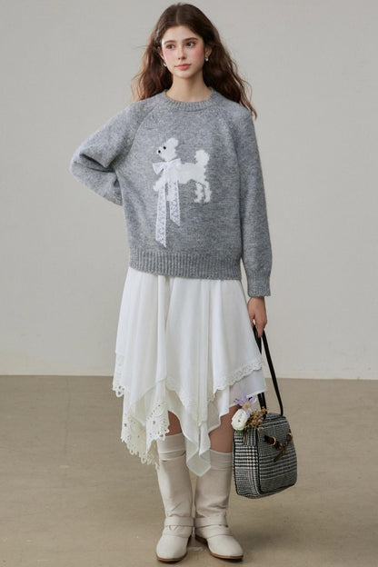 Crew Neck Puppy Design Knitwear