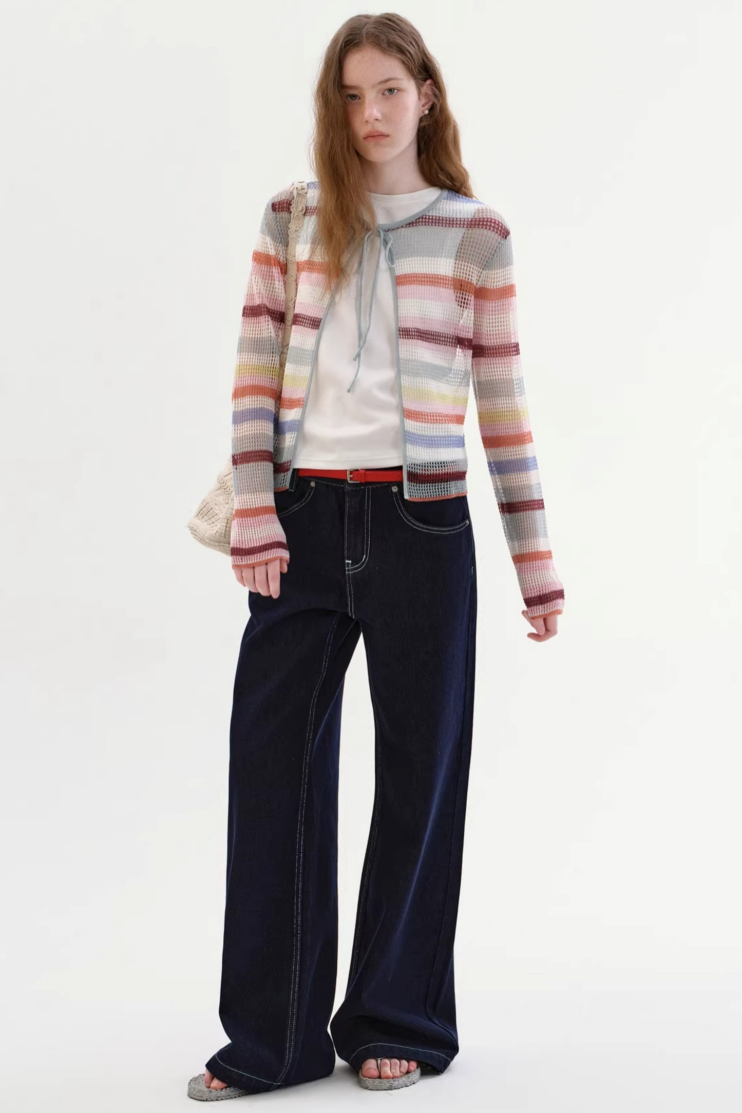 Color-Blocked Striped Knit Cardigan