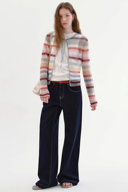 Color-Blocked Striped Knit Cardigan