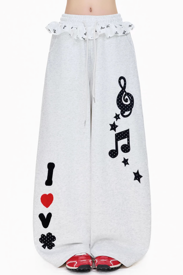 Lace Patchwork Embroidery Sweatpants