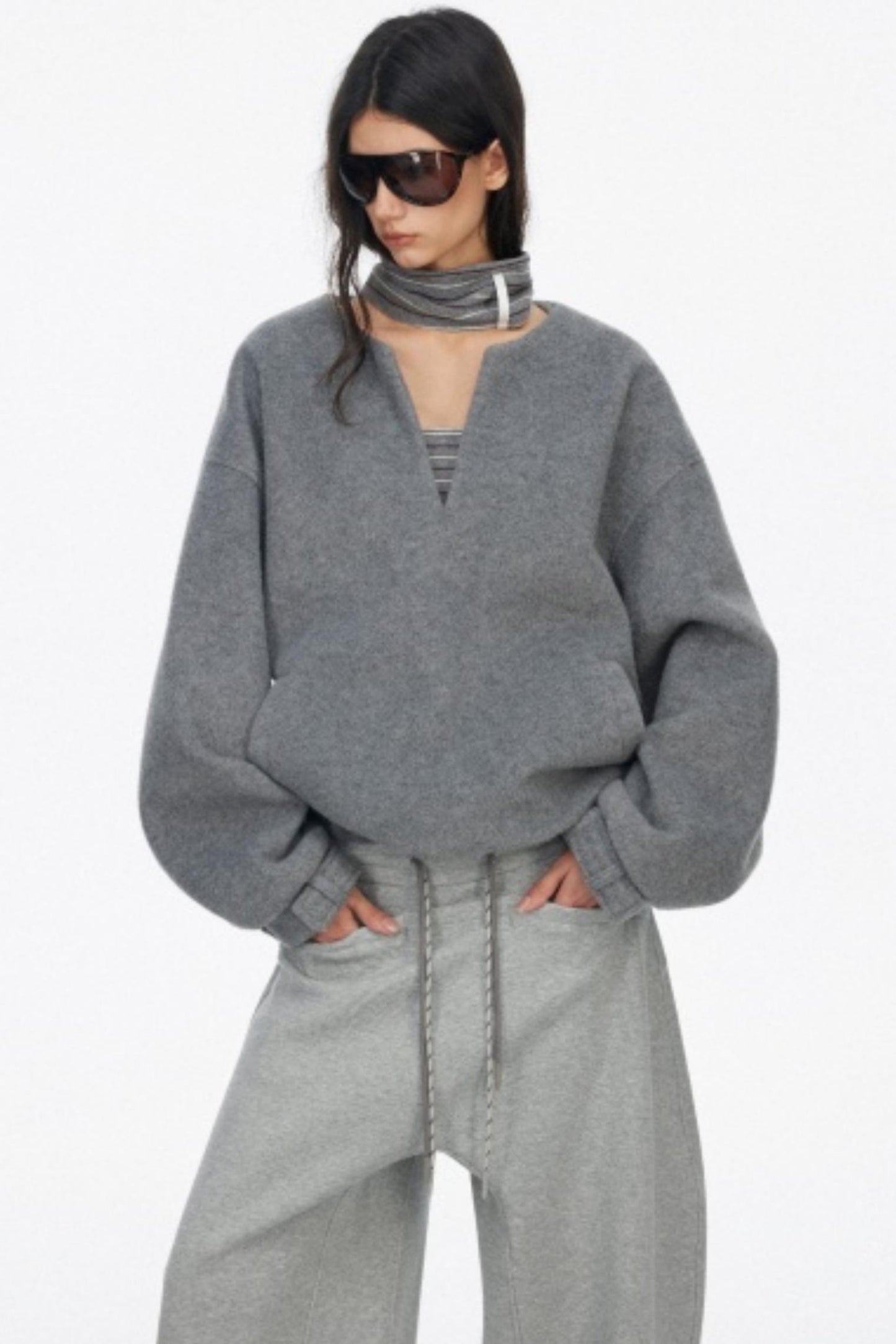 Loose Wool V-Neck Knit Sweatshirt