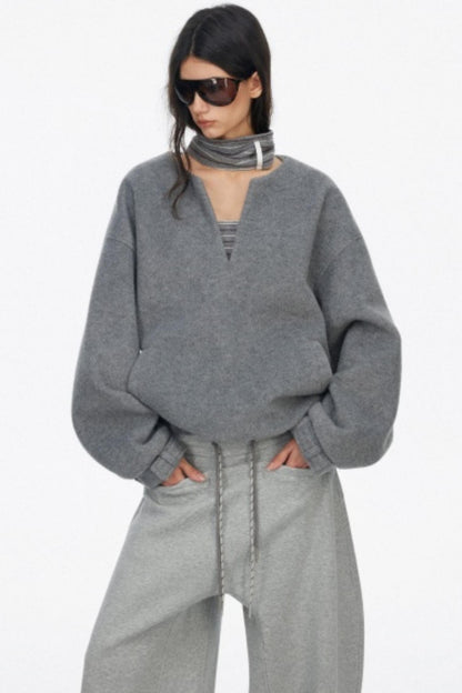 Loose Wool V-Neck Knit Sweatshirt