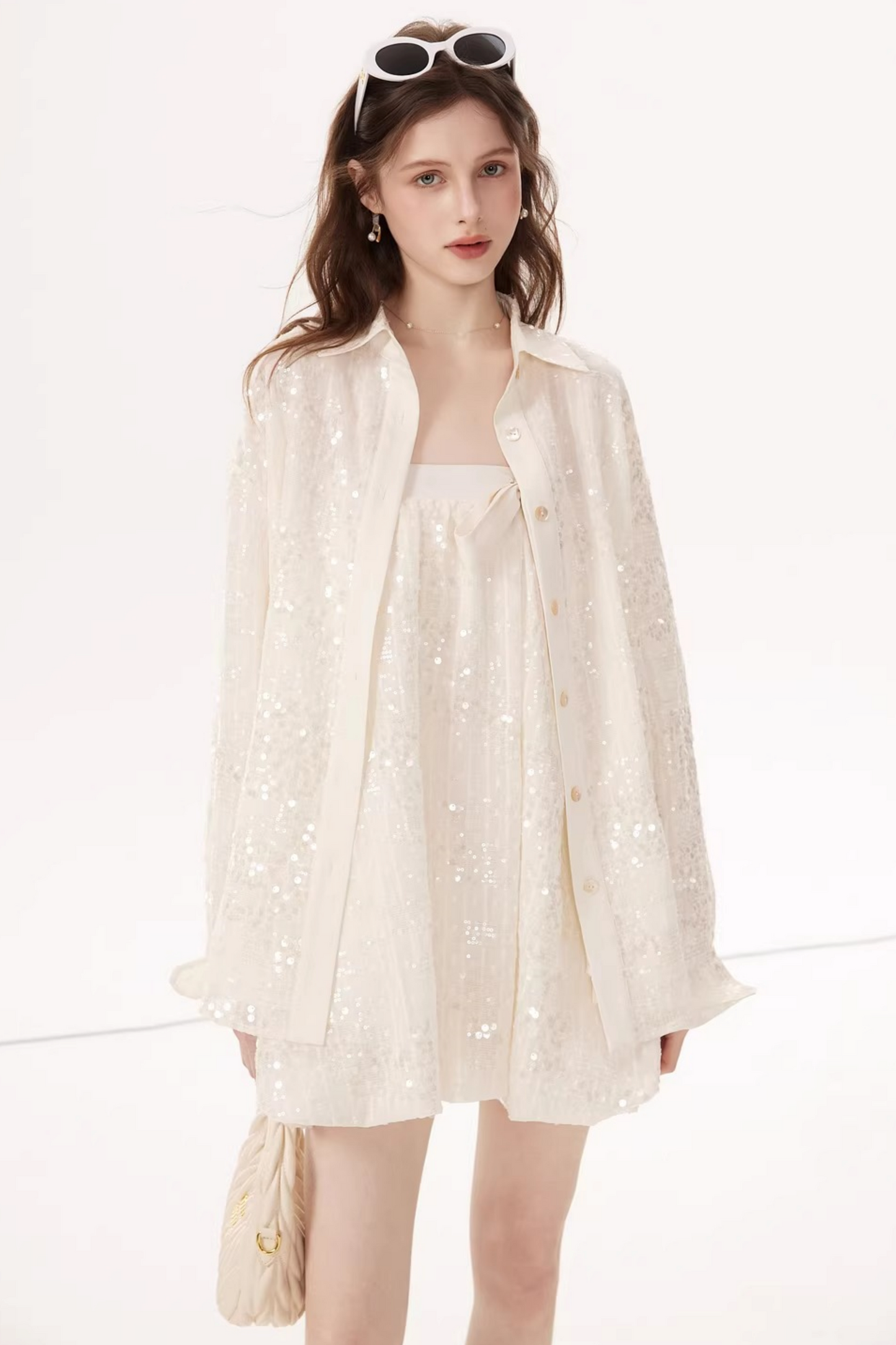 Sequined Bow Skirt Suit Set-Up