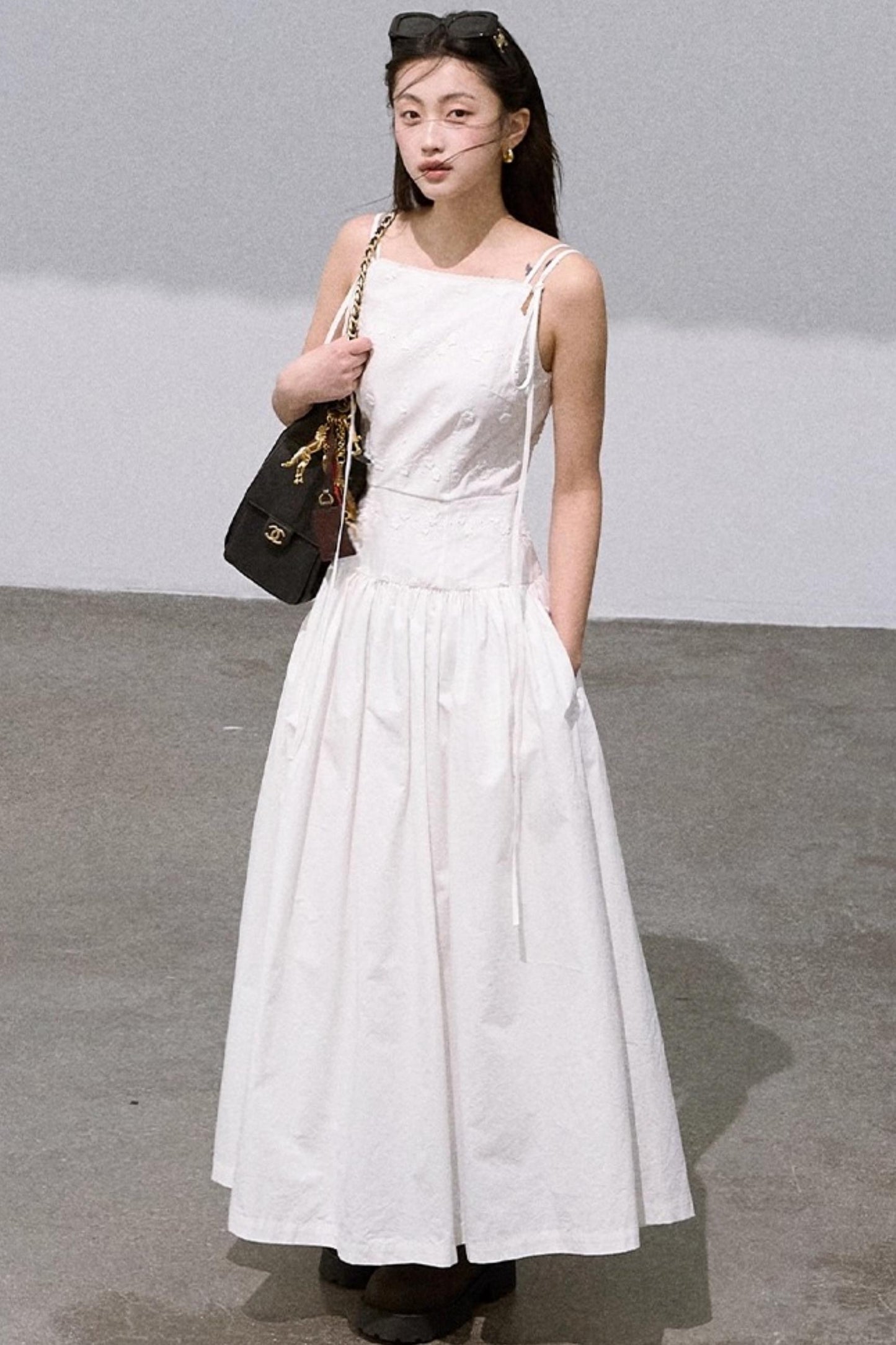 Three-Dimensional White Slip Dress