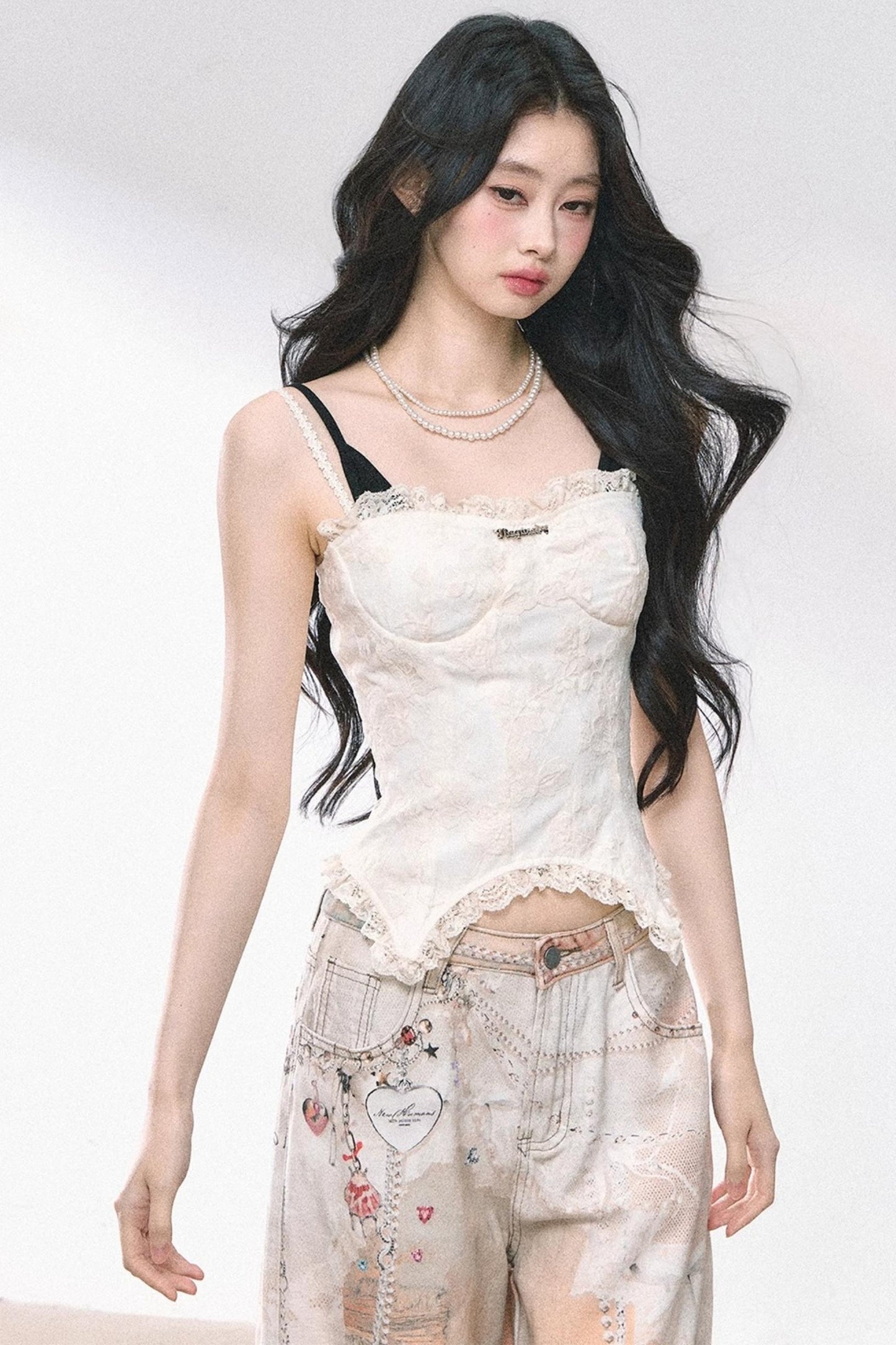 Lace Trim Slim Fit Crop T-Shirt