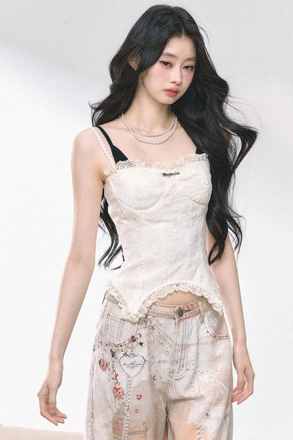 Lace Trim Slim Fit Crop T-Shirt