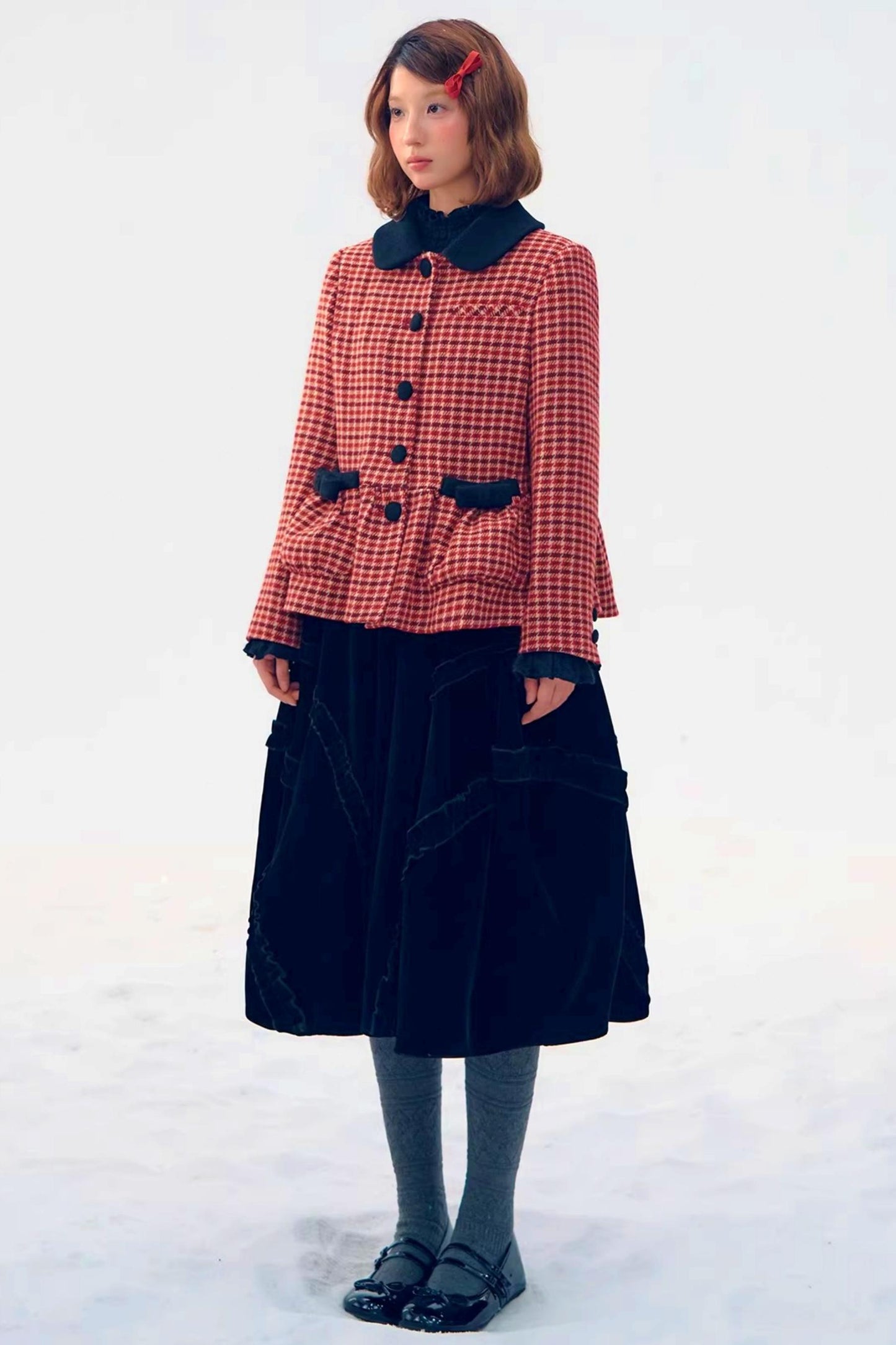 Red Plaid Woolen Coat