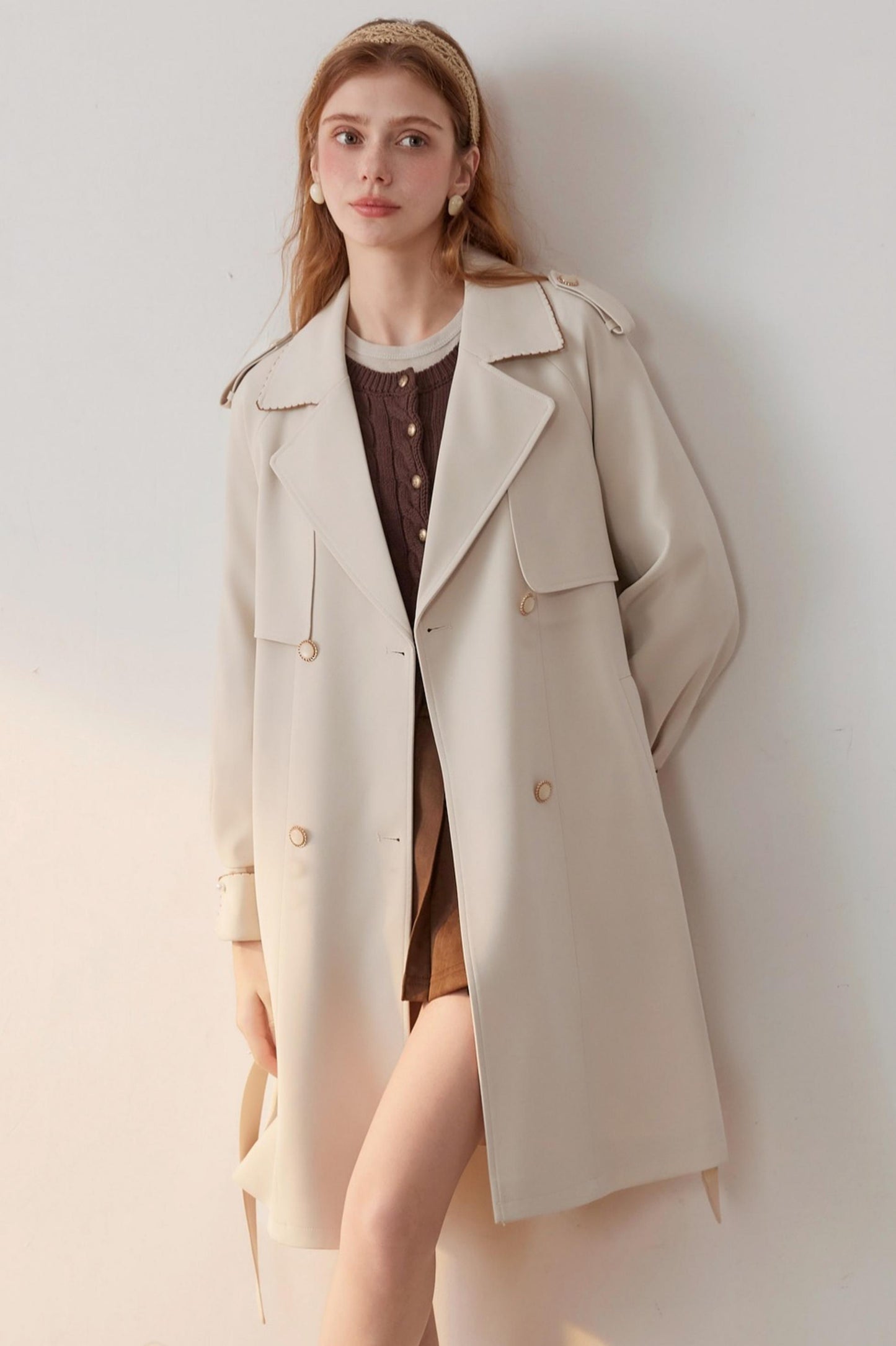 Beige Collar Trench Coat