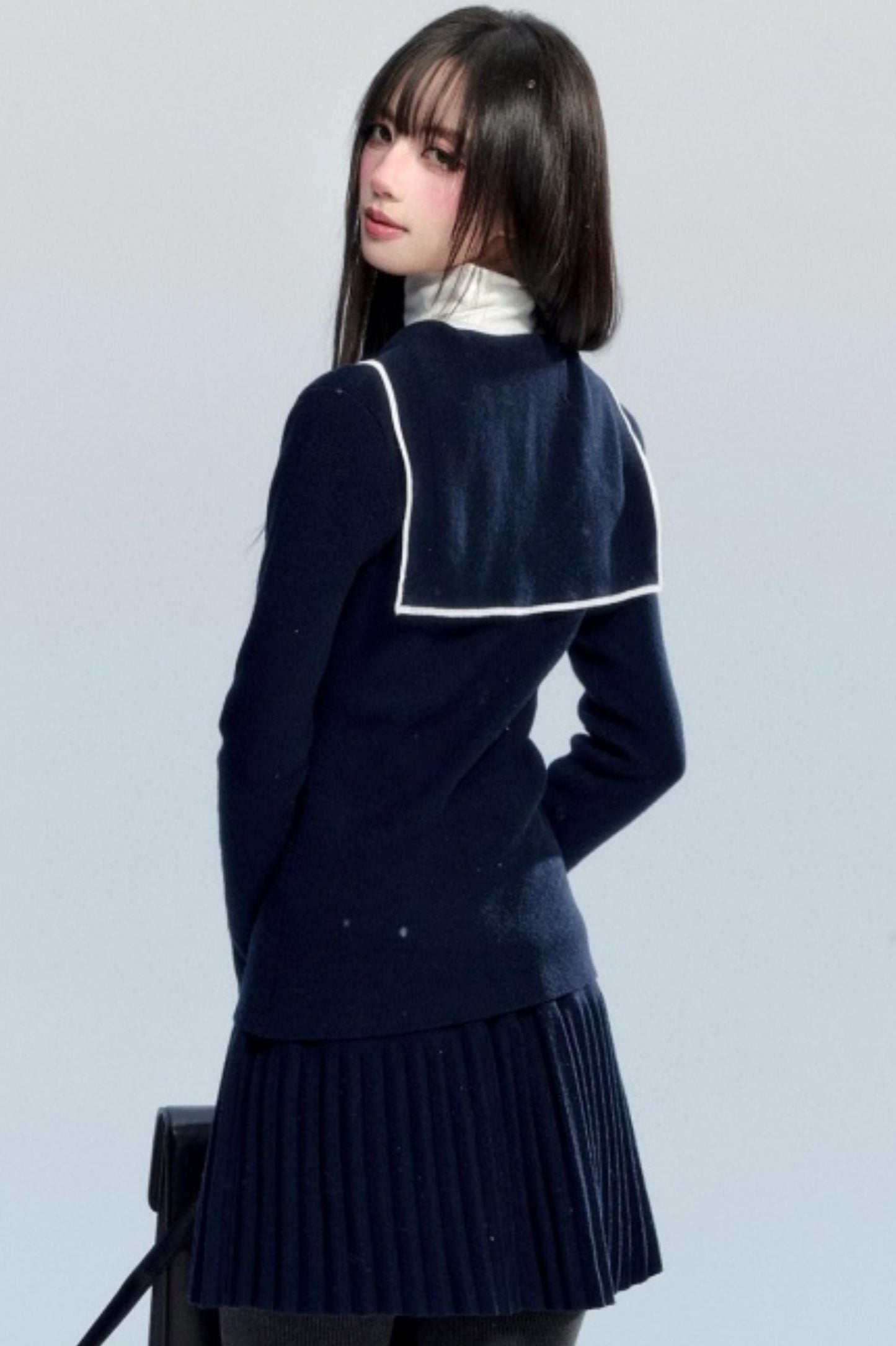 Navy Collar Knit Top