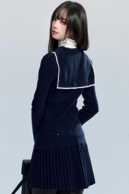 Navy Collar Knit Top