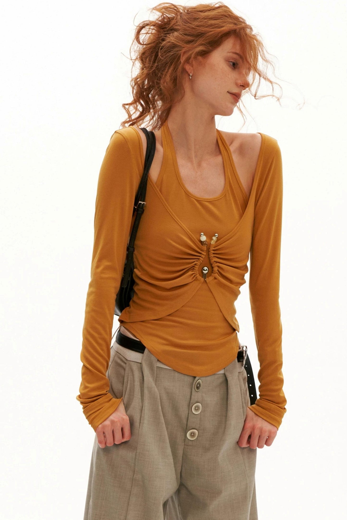 Top de Tencel de manga larga con cintura fruncida