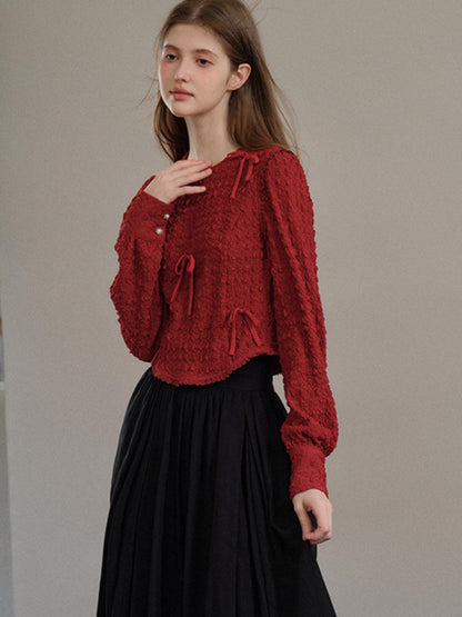 French Design Crew Neck Knit Top