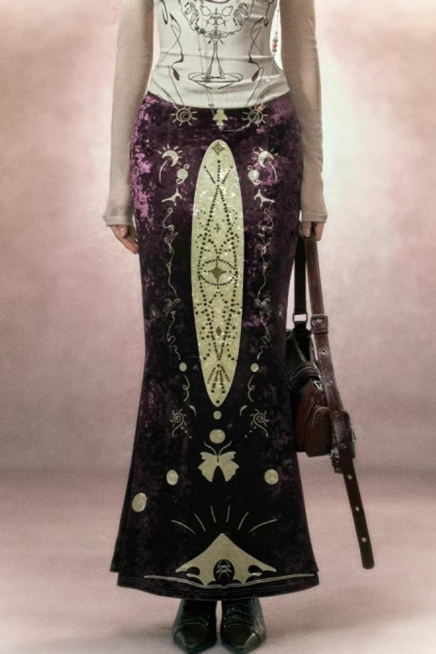 Hand-Painted Velvet Fishtail Skirt