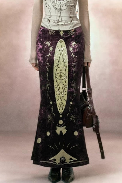 Hand-Painted Velvet Fishtail Skirt