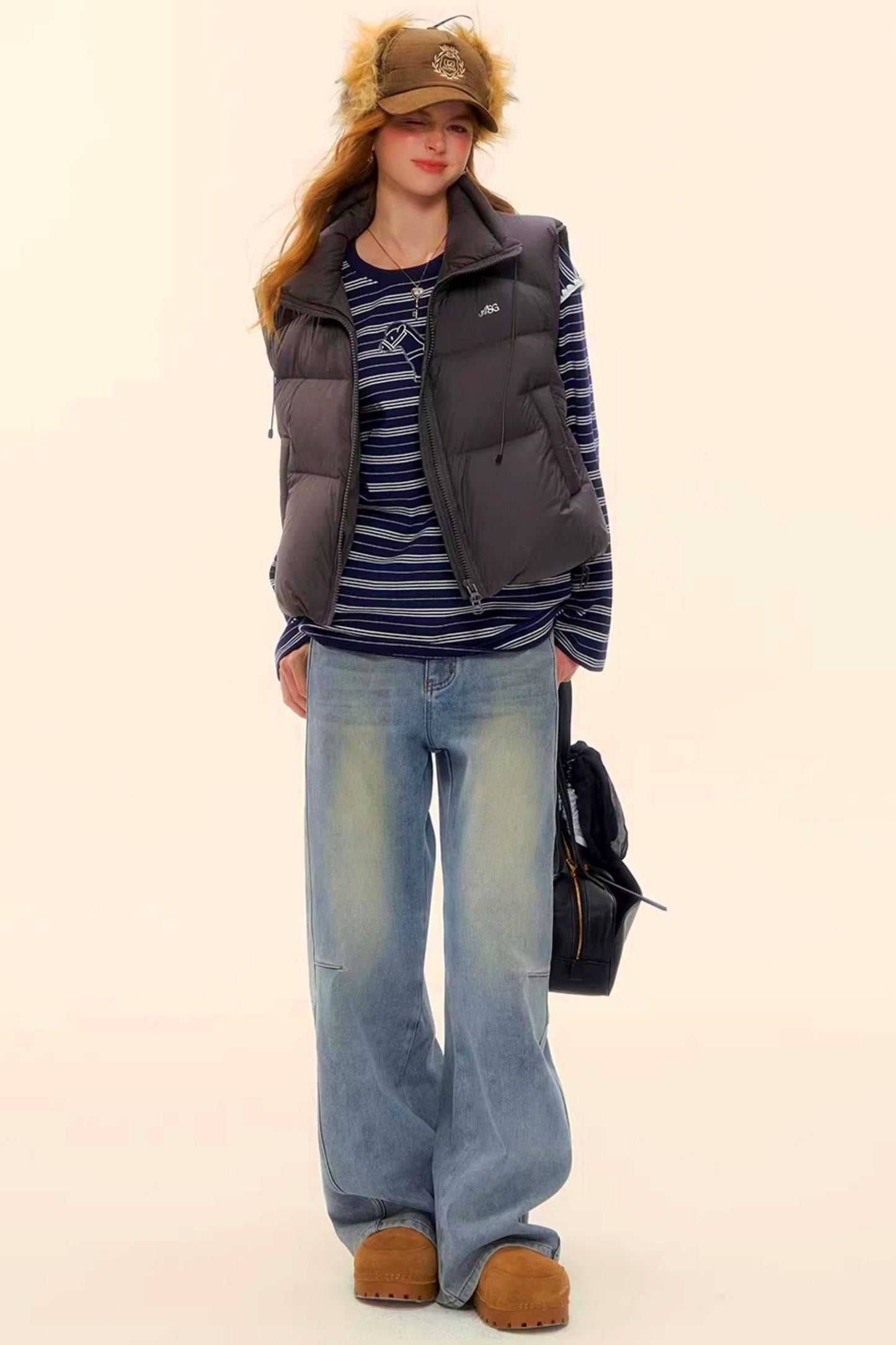 Washed Denim Curved Cut Pants