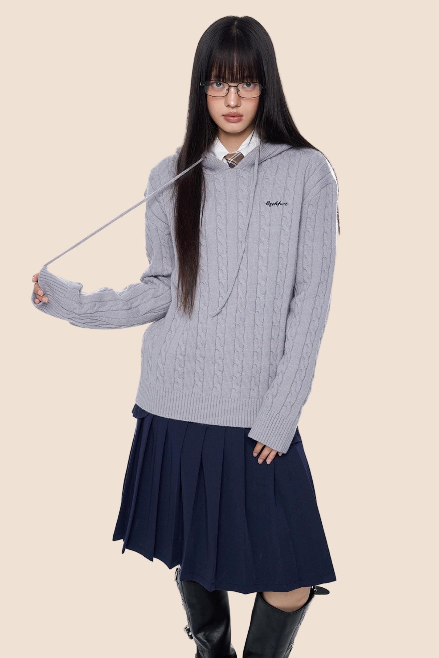 Twisted Embroidery Hooded Sweater