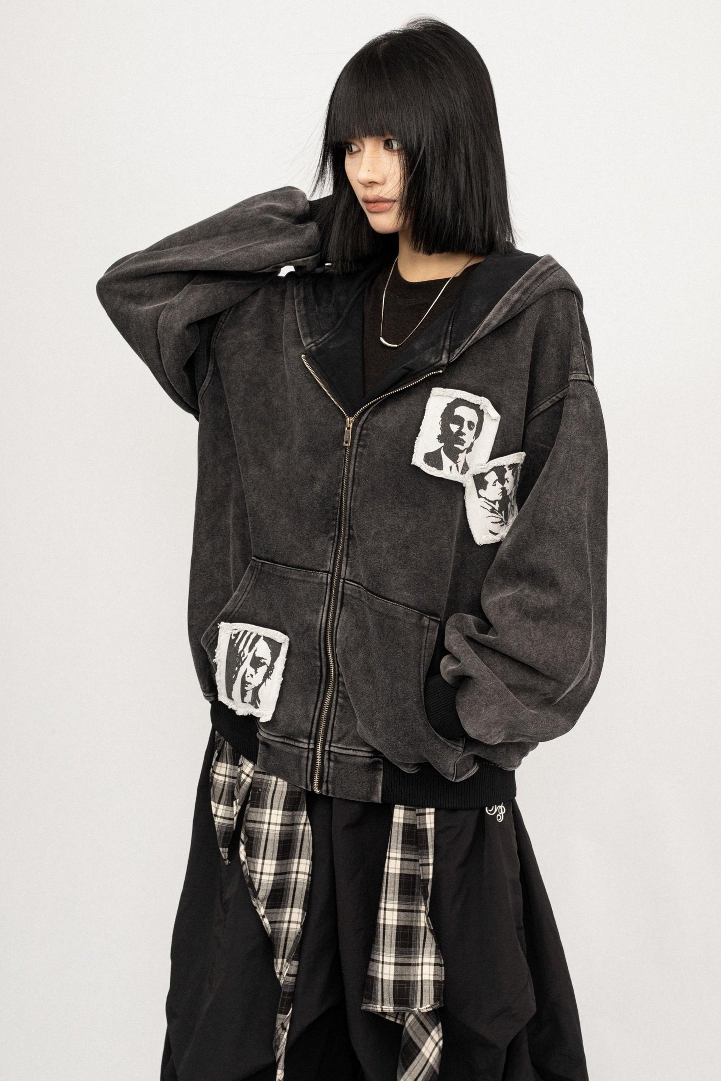 Loose Hooded Sweatshirt Jacket