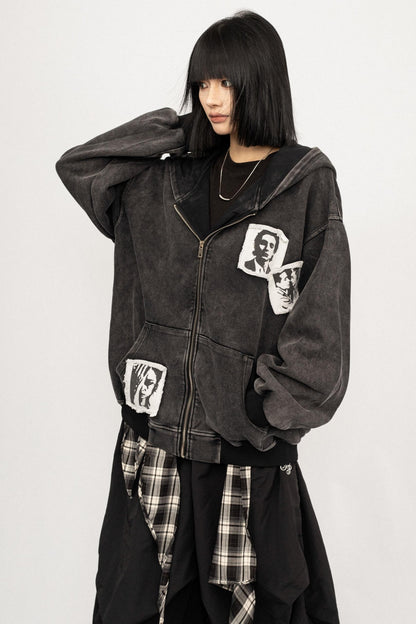 Loose Hooded Sweatshirt Jacket