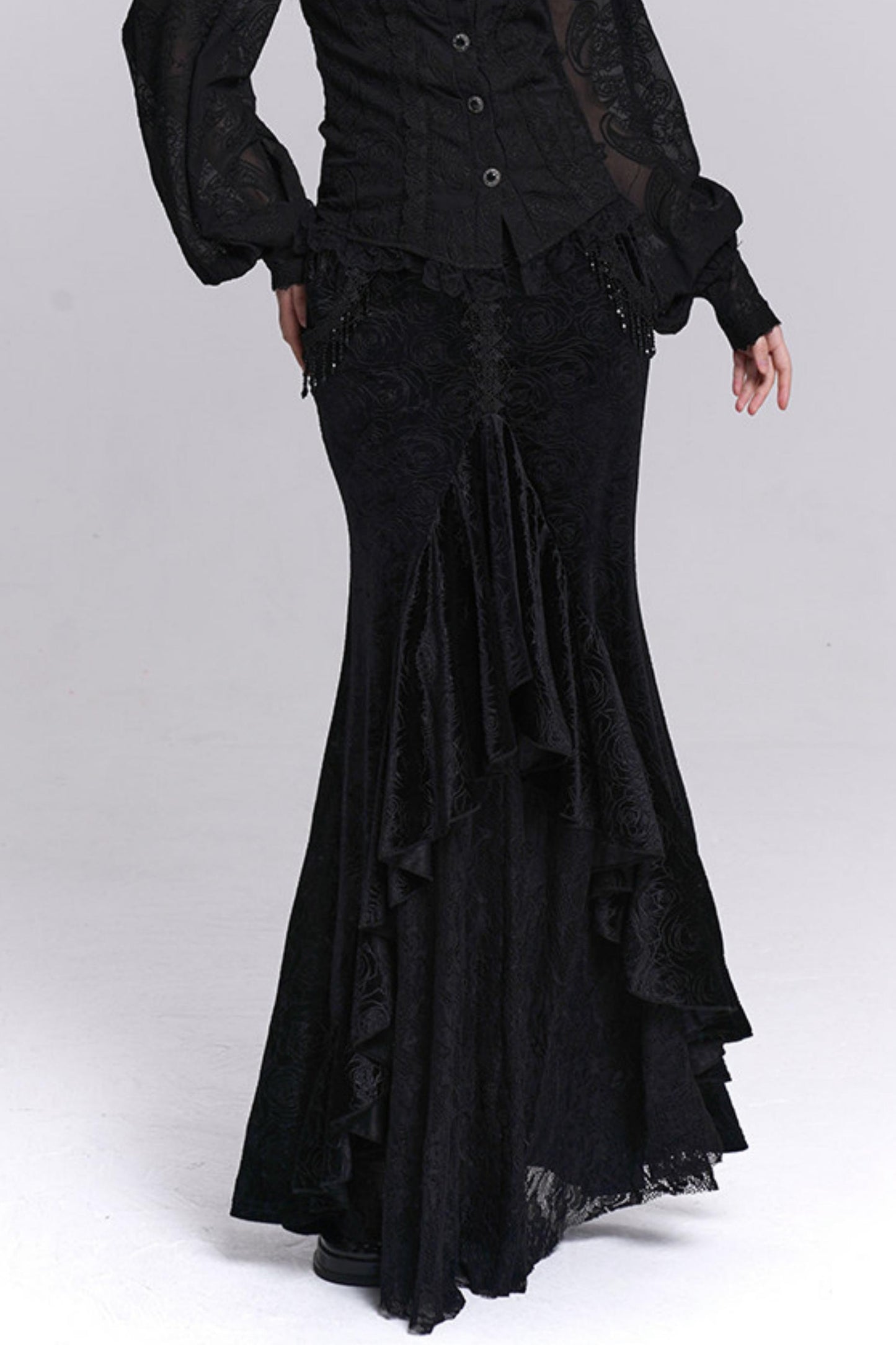 Schwarzer Samt-Mermaid-Rock