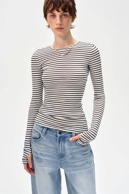 Versatile Knitted Striped Wool Base Shirt