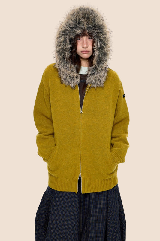 Vintage Knit Hooded Cardigan