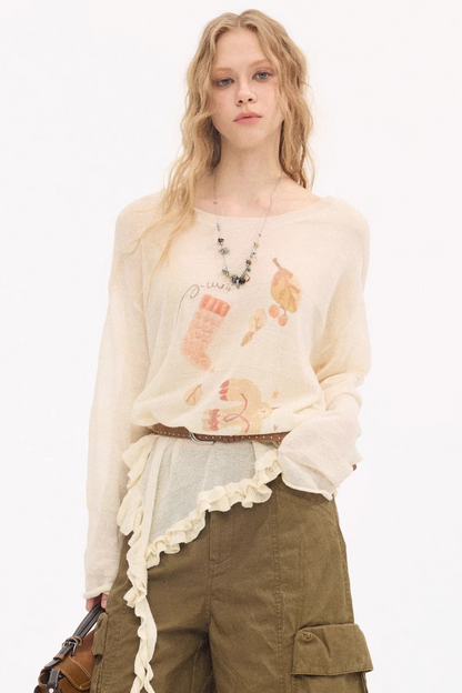 Ruffled Edge College Sweater