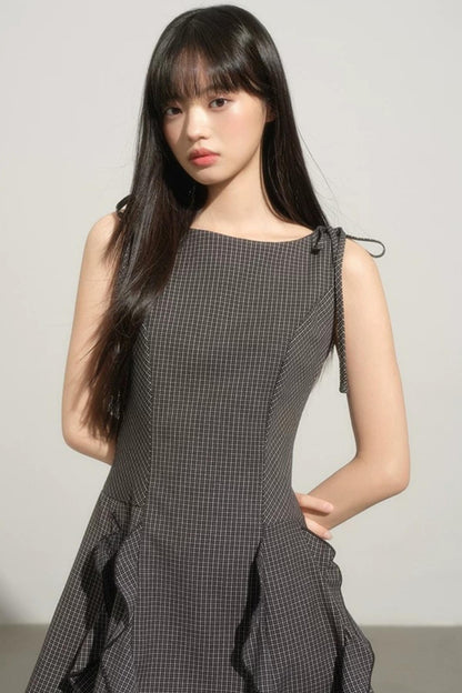 레트로 체크 러플 미니 원피스