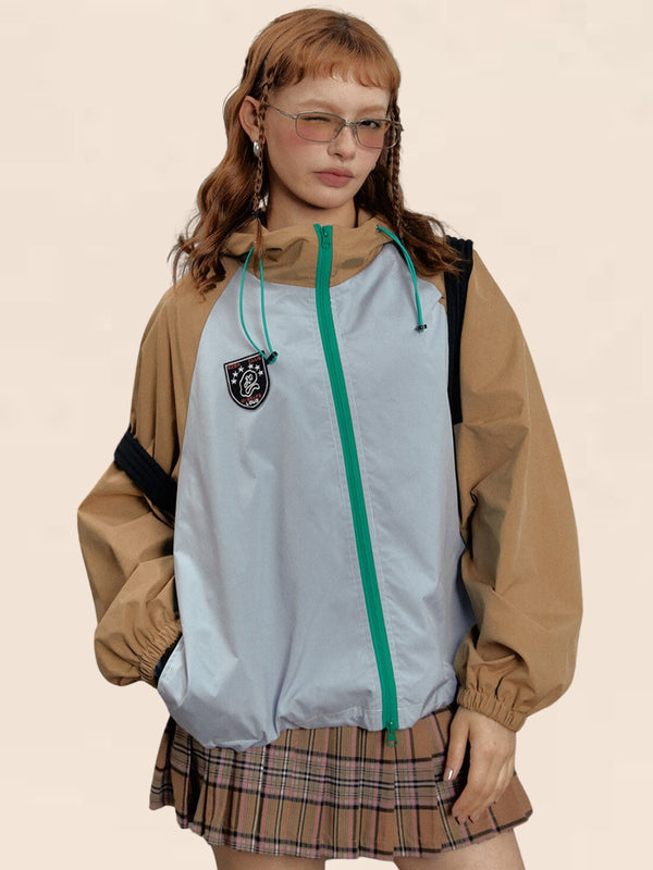 Trendy Loose Color-Blocked Hooded Jacket