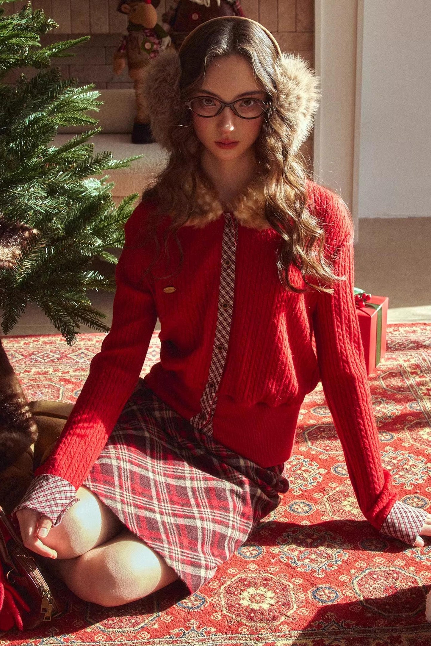 Rétro Reindeer À carreaux Pull