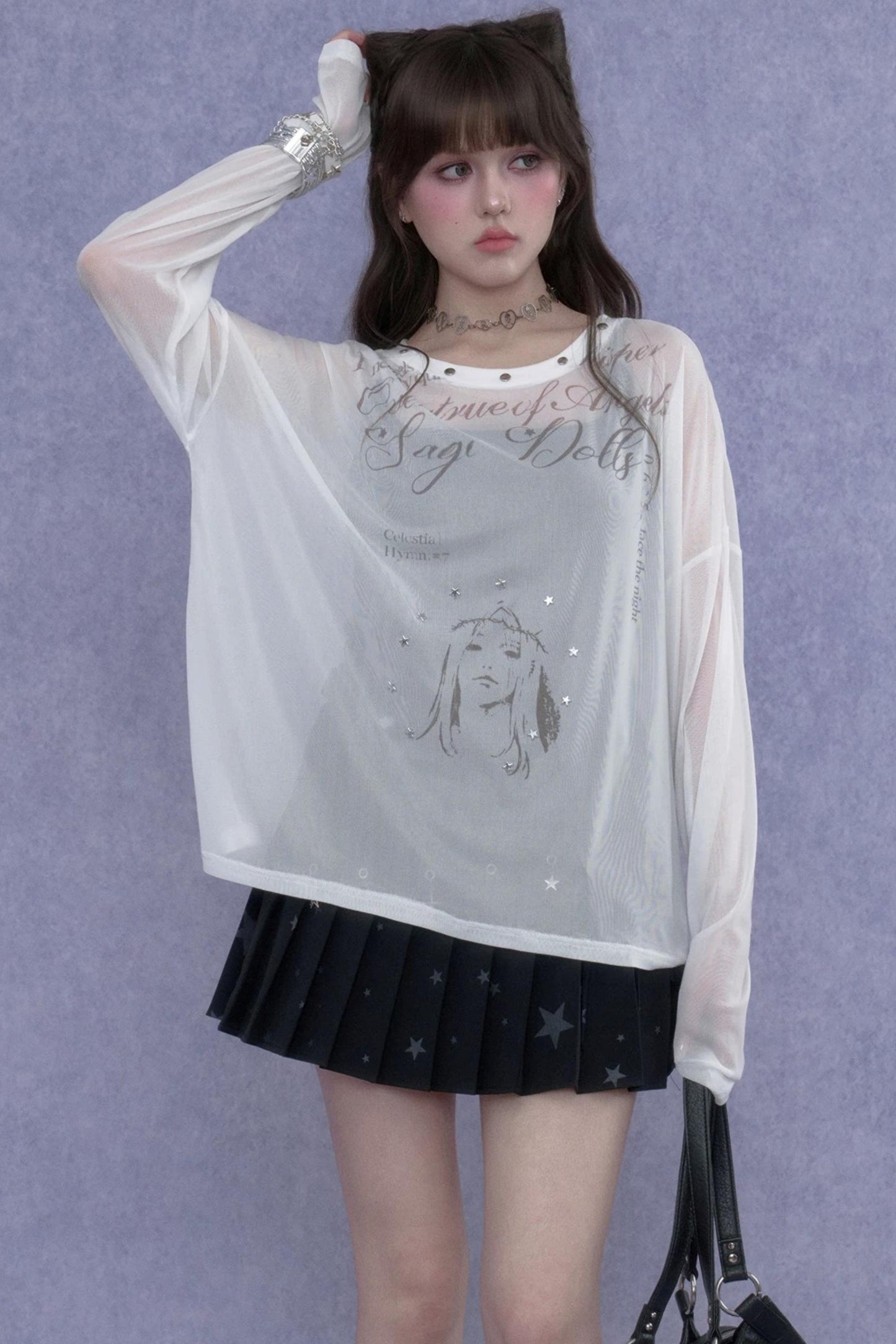 White Mesh Sun Protection Blouse Set-Up