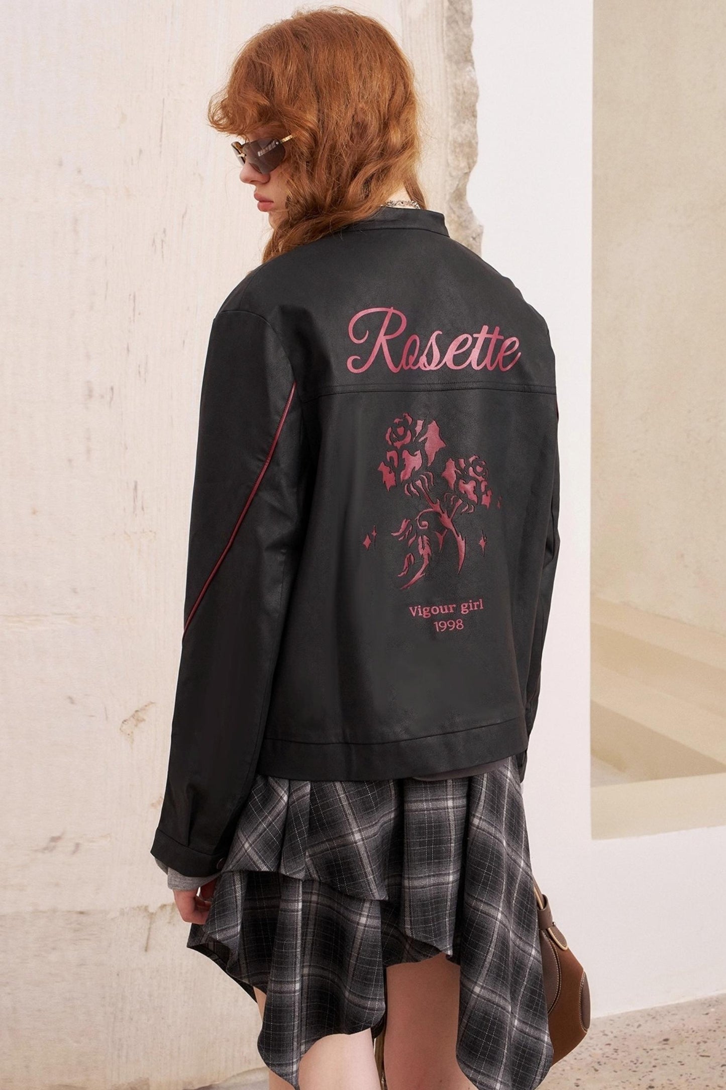 Luxury Rose Embroidered Leather Jacket