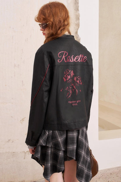 Luxury Rose Embroidered Leather Jacket