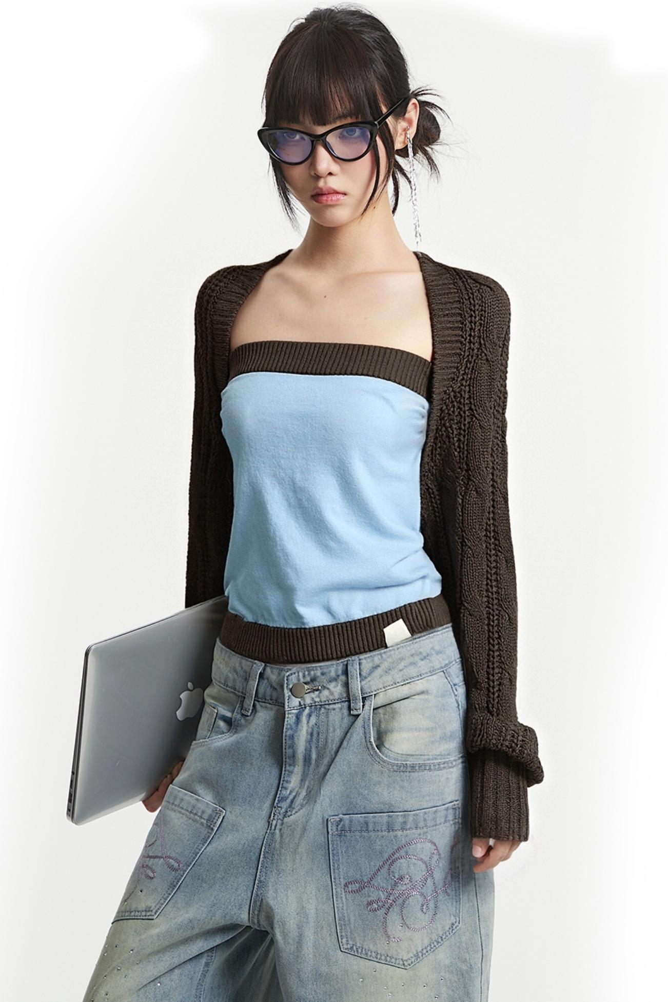 Blue Knit One Shoulder Top Set-Up