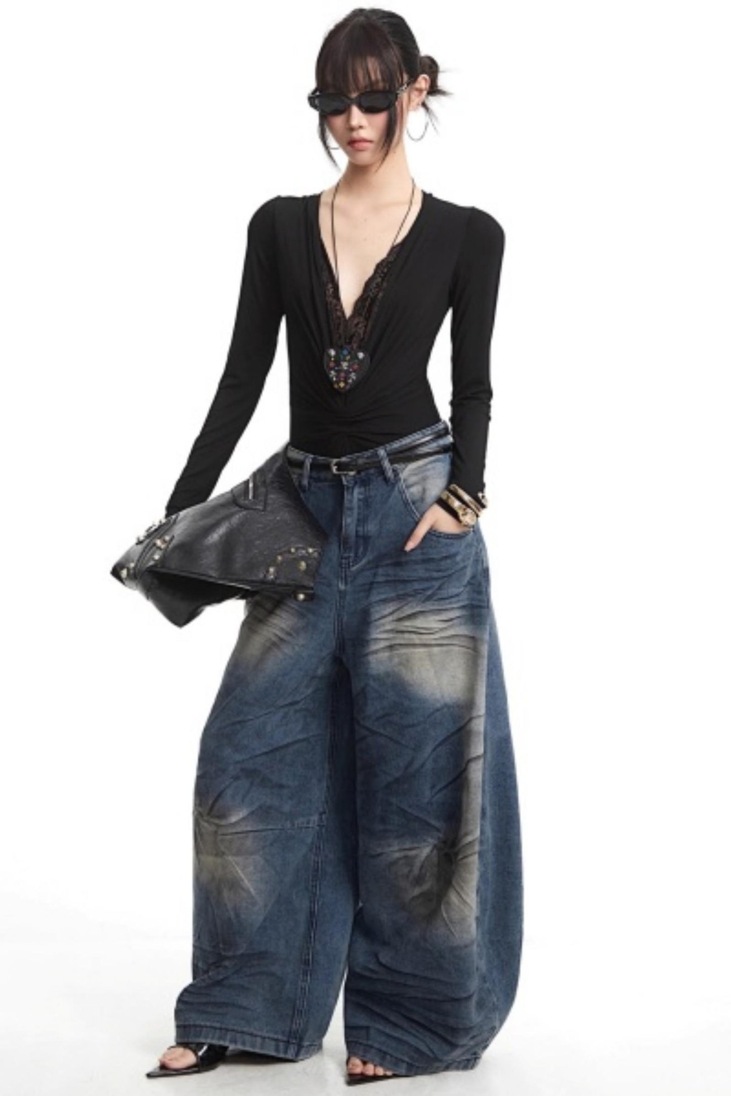 Lace Splicing V-Neck Top