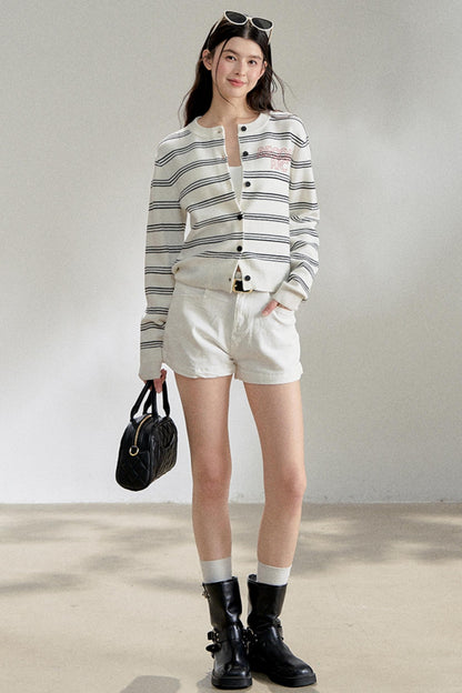 Stripe Knit Embroidery Cardigan