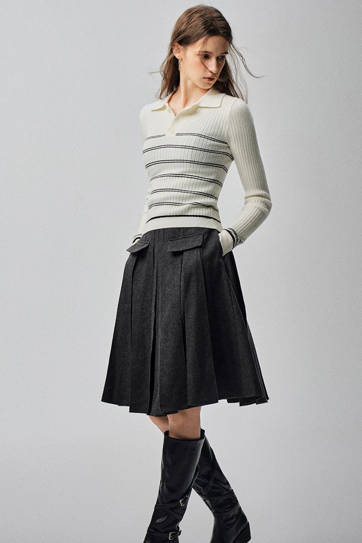 Mountains Valley Gray Wool A-line Skirt