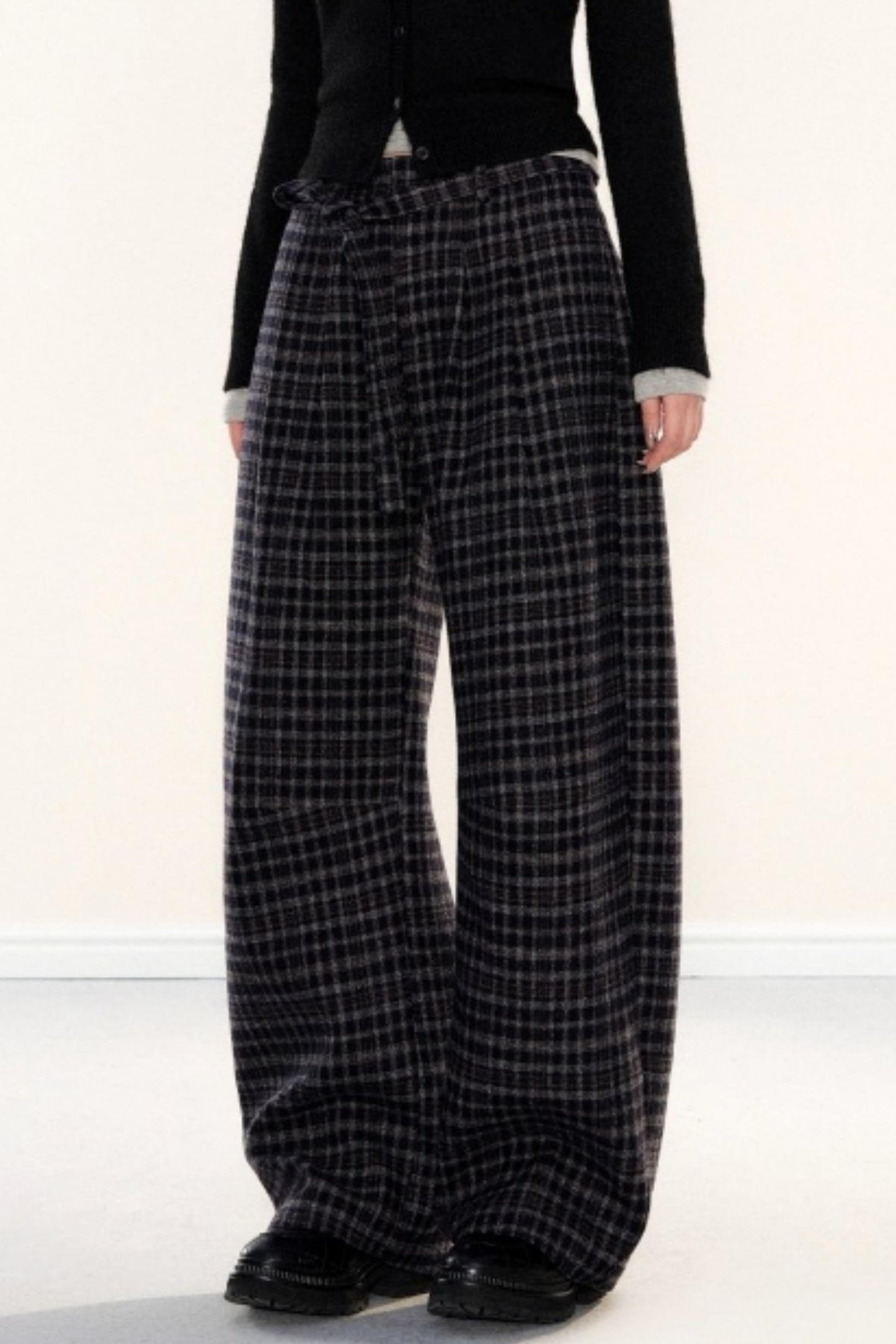 Plaid Woolen Wide-Leg Pants