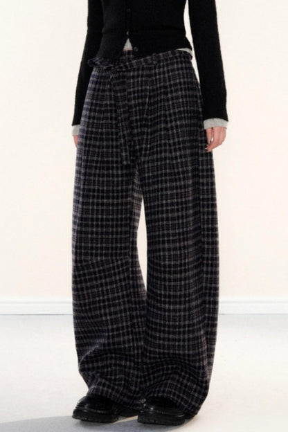 Plaid Woolen Wide-Leg Pants