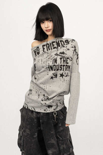 Vintage Off-the-Shoulder Gray Base Shirt