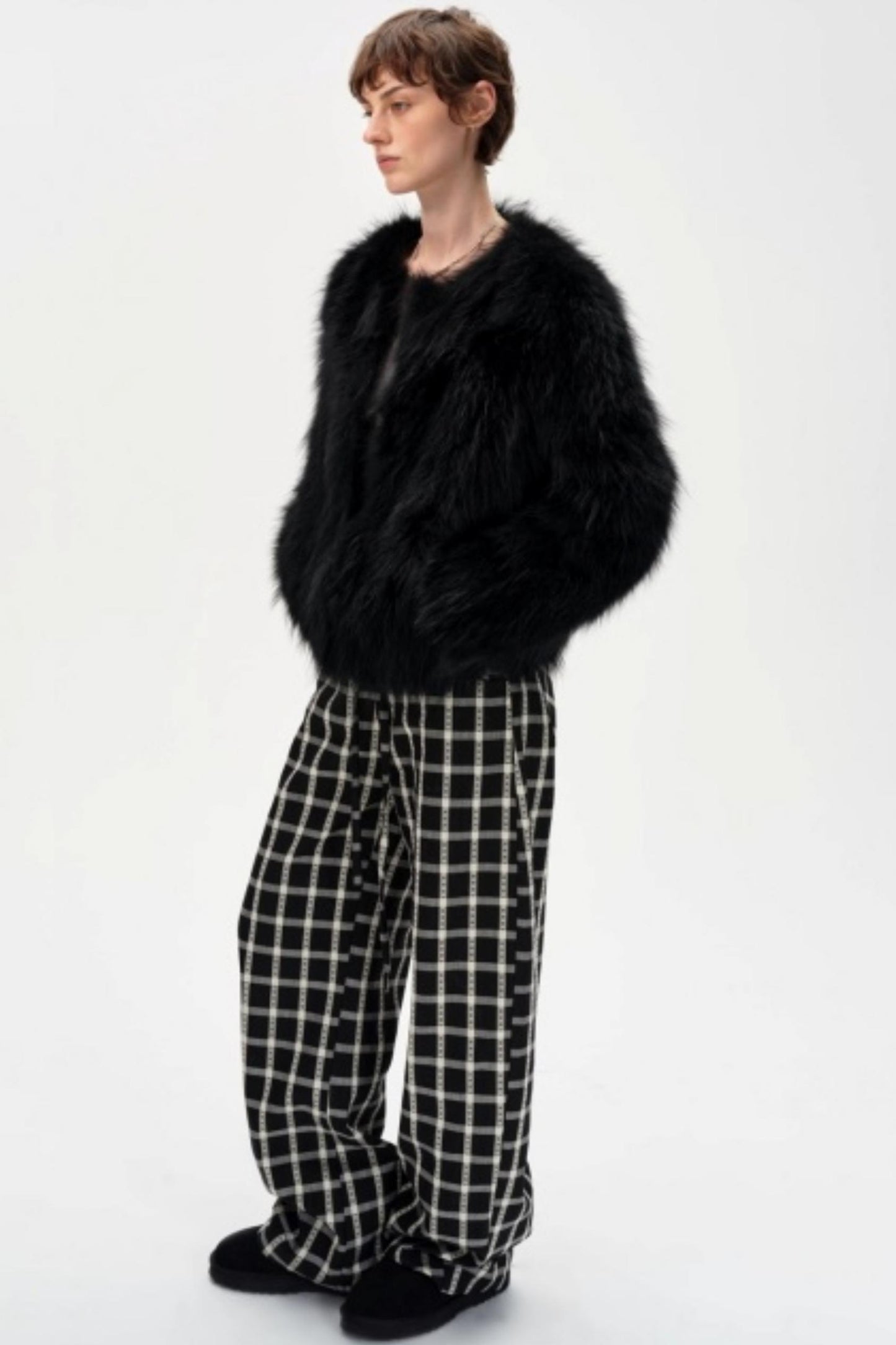 Lyocell Check Drawstring Cotton Trousers