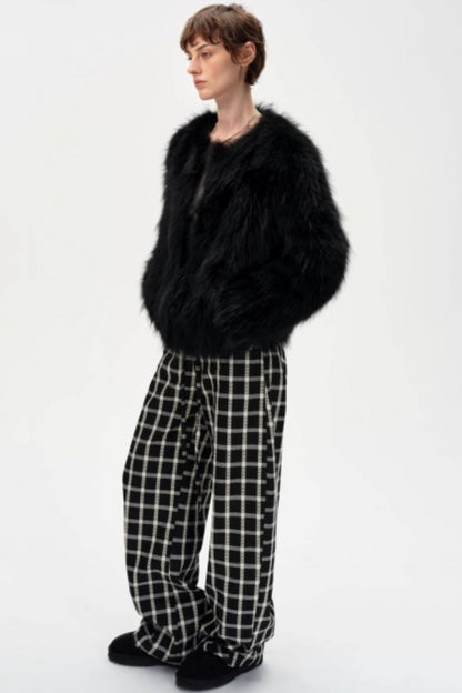 Lyocell Check Drawstring Cotton Trousers