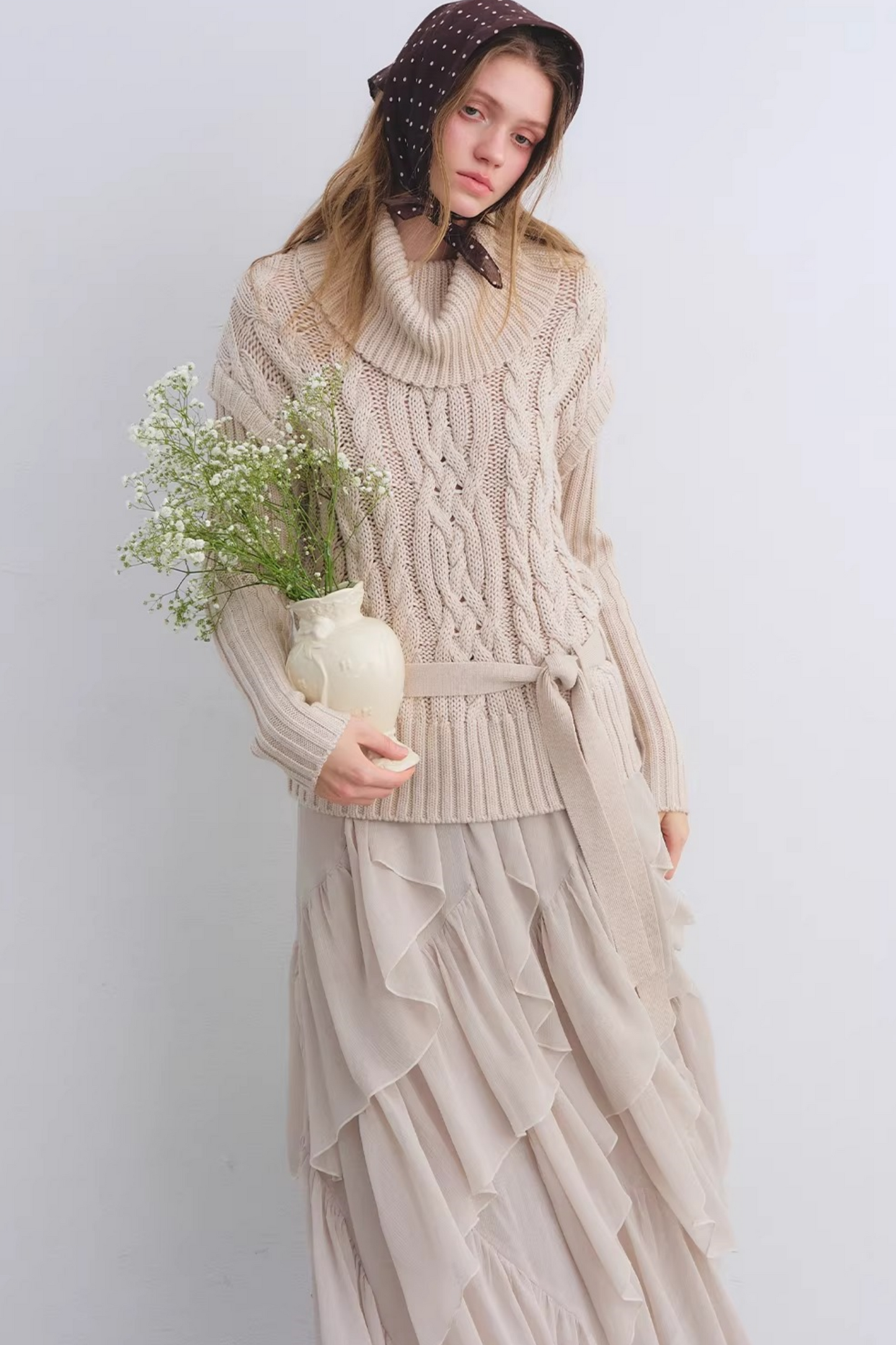 Wool Blend Cable Knit Sweater