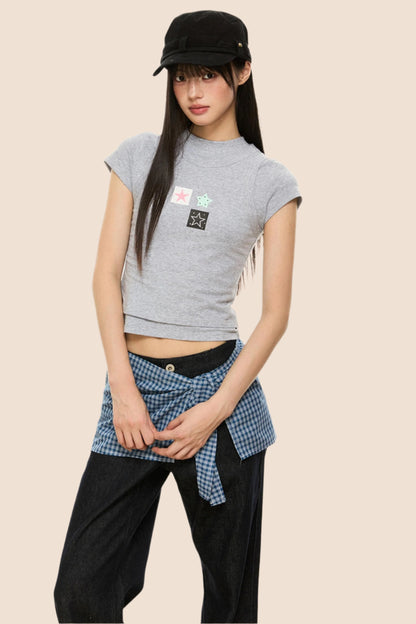 Slim Gray Square Crop Tee