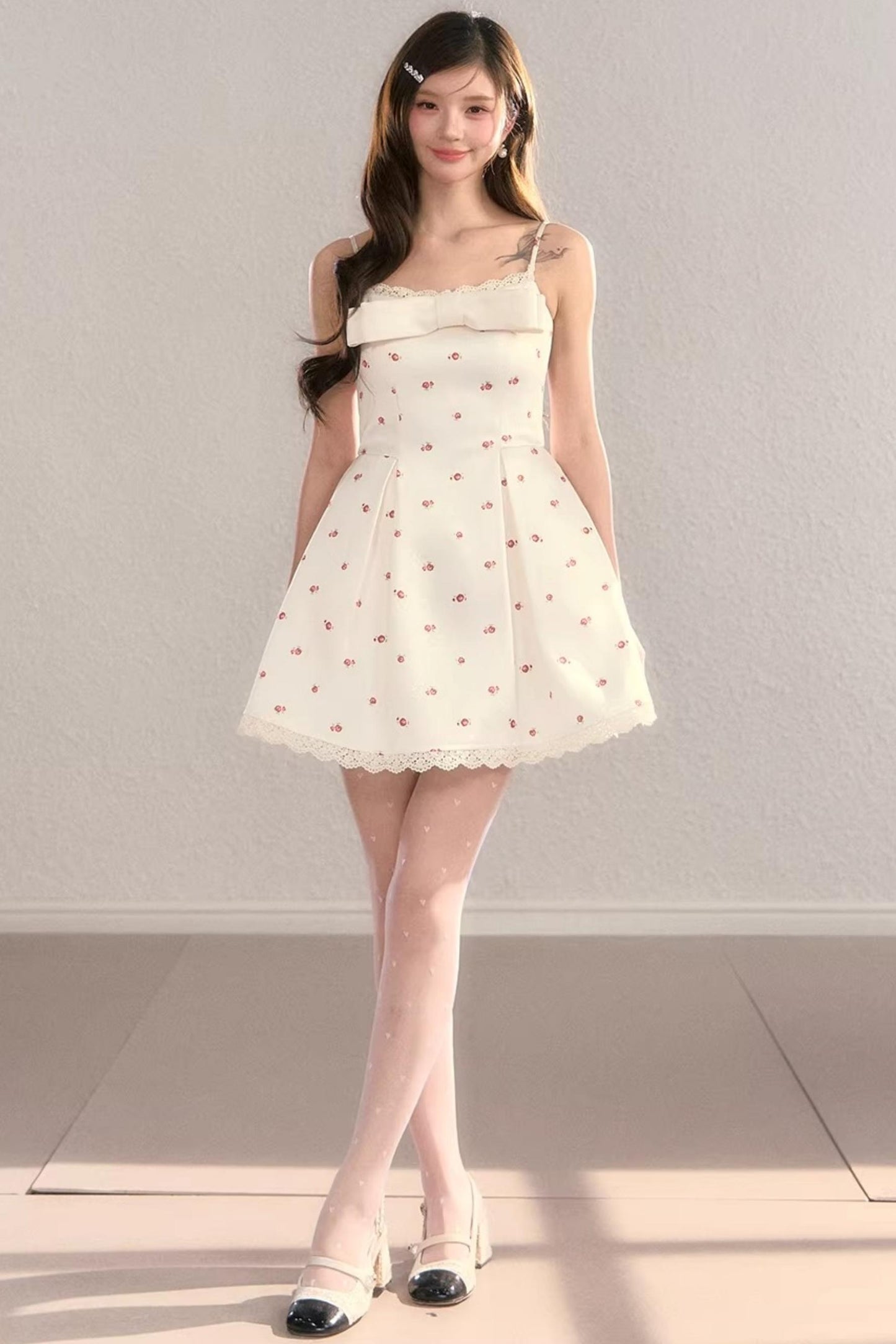 Bow Print Strap Dress