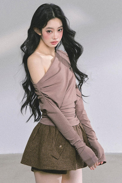 Melbourne Korean Slanted Shoulder T-shirt