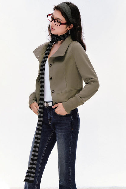 Vintage Stand-Up Collar Short Jacket