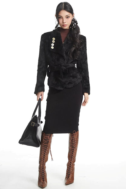 Simple Black Knitted Pencil Skirt